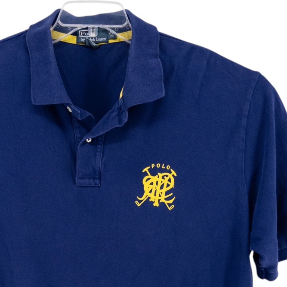Ralph Lauren Polo Club Navy Blue 1988 Scribble Logo RLPC Vintage Polo Shirt 3XLT